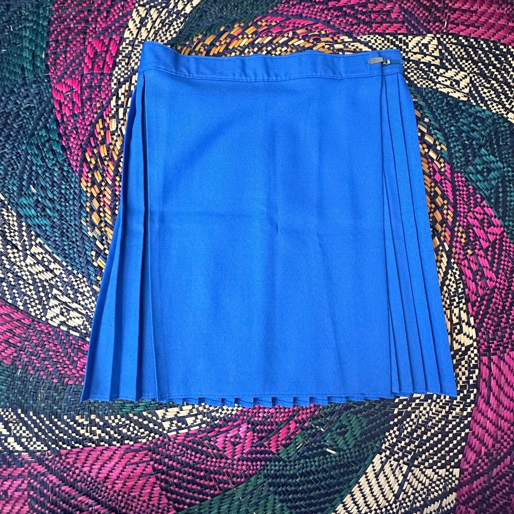 Vintage Blue Pleated Wrap Skirt With Slide Clasp Closure